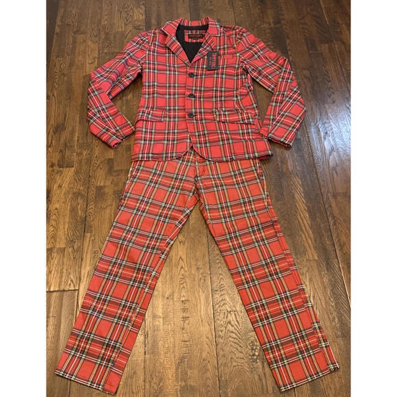 Tripp NYC MAN Tartan Suit – Jacket + Pants Set – Black/Red Plaid – Style IS7736M